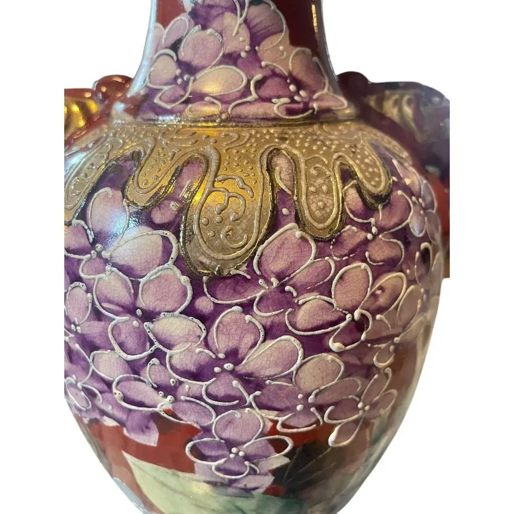 Japan RARE Ceramic Enamel Cloisonne Floral Grand Vase Metallic‎ Gold